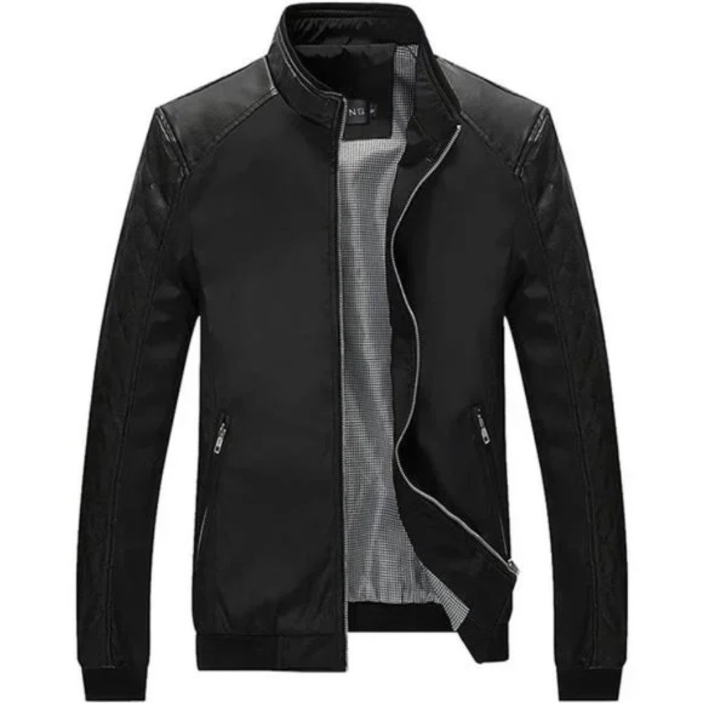 New Casual Slim Fit Lightweight Zip Up Softshell Bomber Jacket, Black